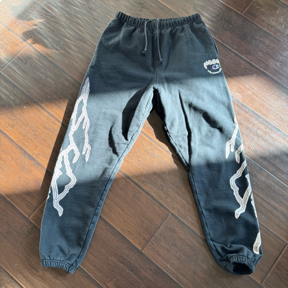 Champion Black Sweatpants with White Lightning Graphics
